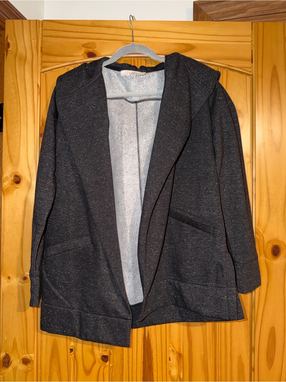 LOFT Dark Charcoal Open-Front Hooded Blazer